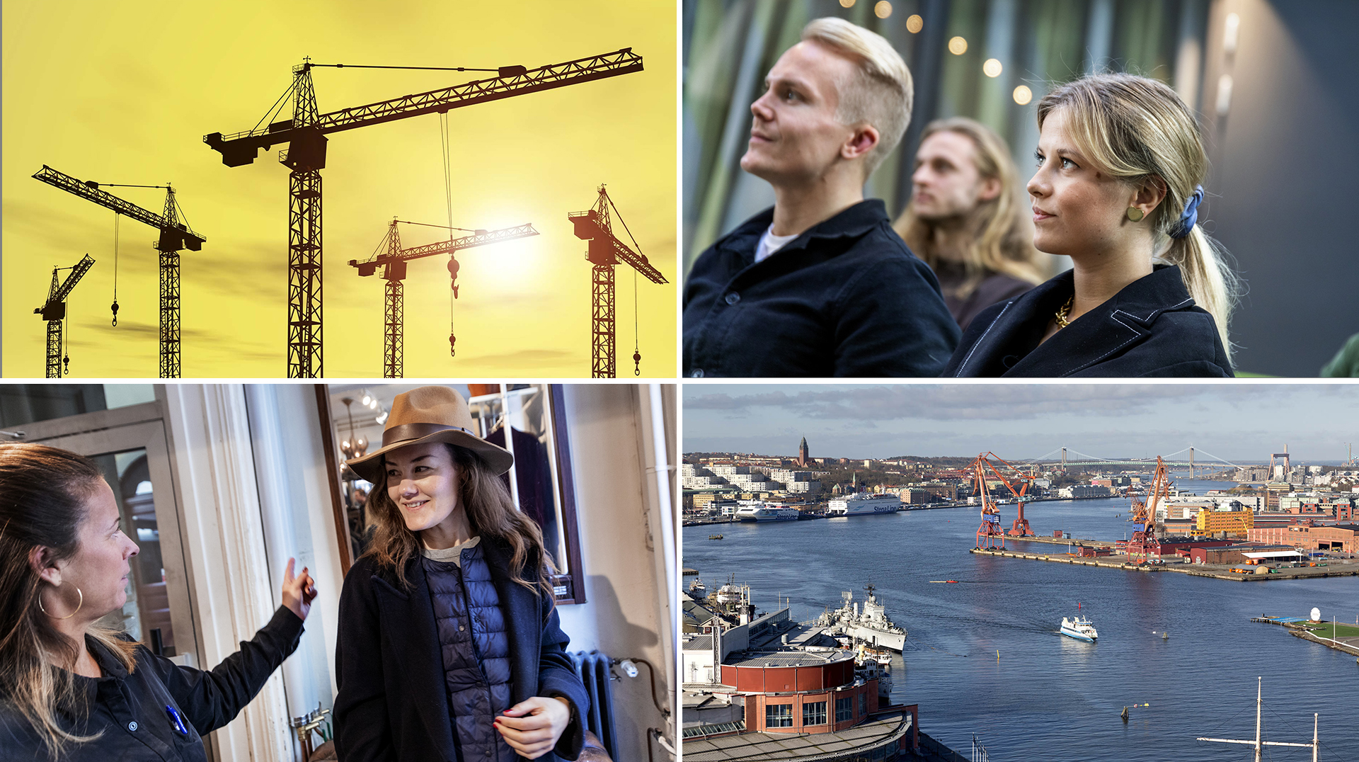 Kollage med miljö- och människobilder som symboliserar Göteborg i utveckling. 