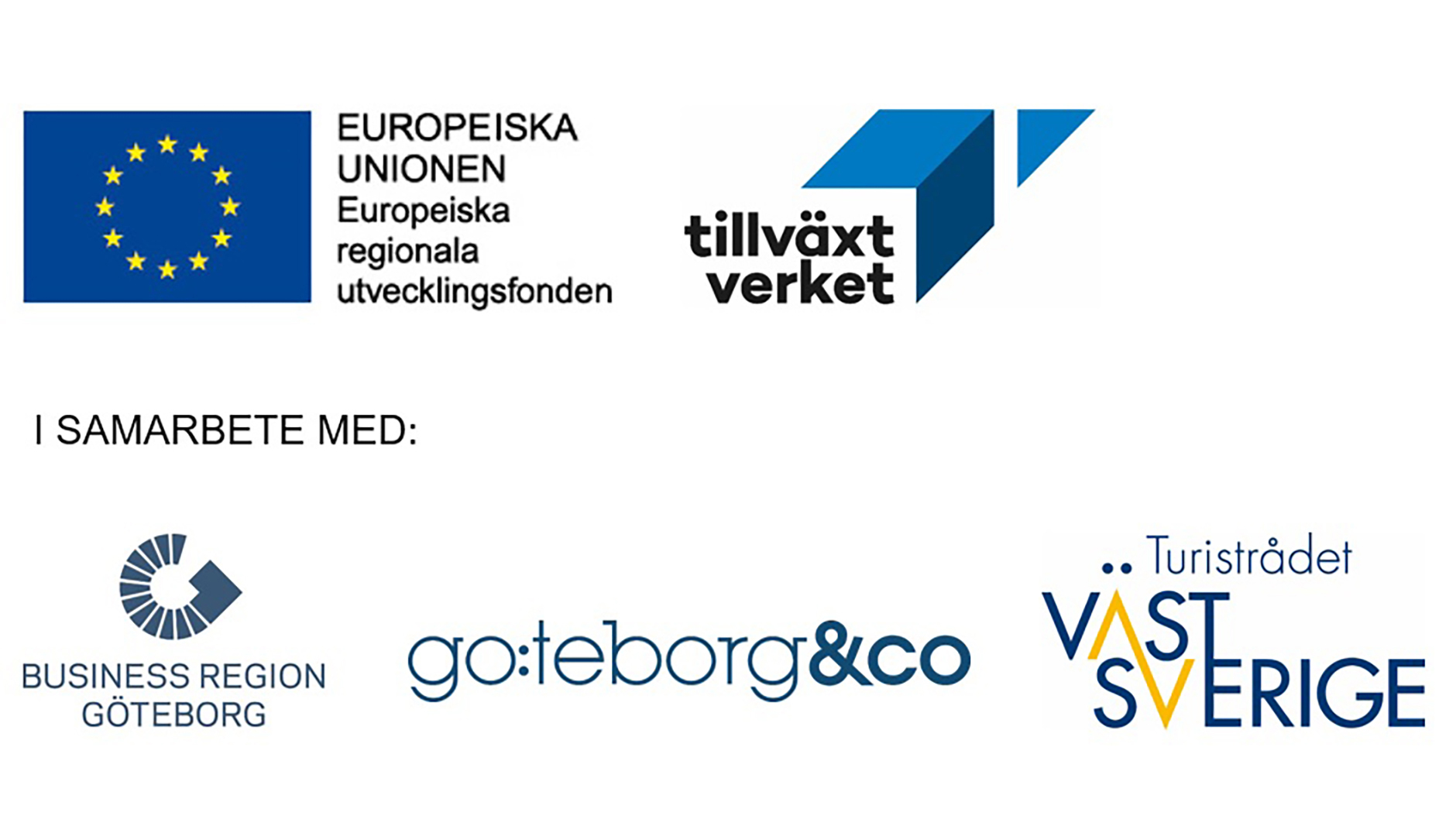 Logotyper för EU, Tillväxtverket, BRG, Gbg & Co och Turistrådet